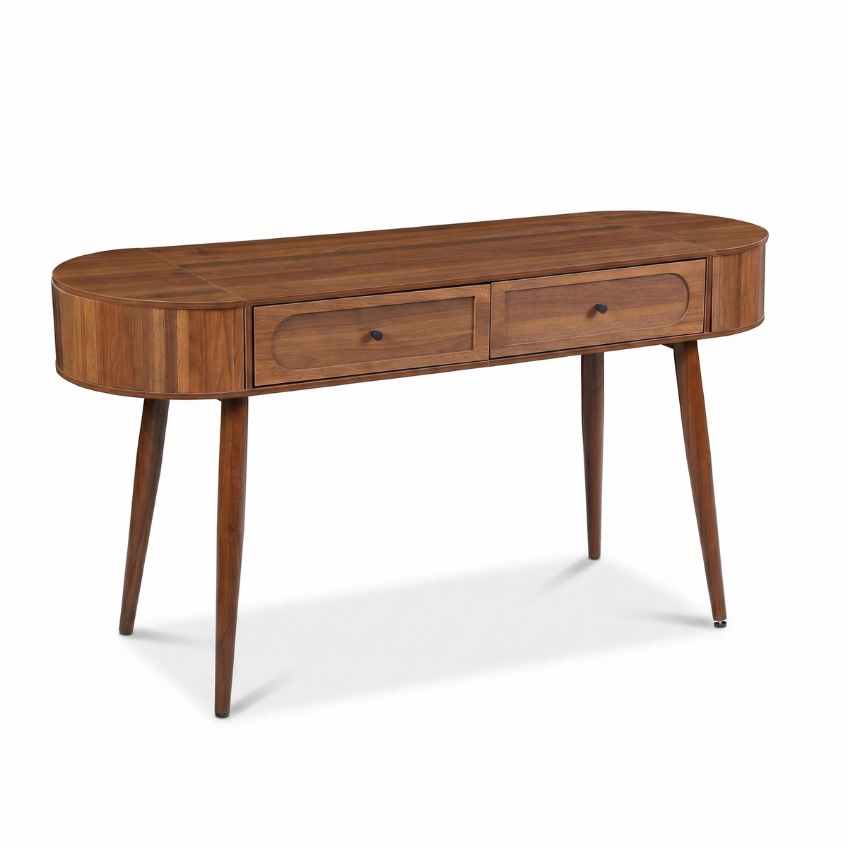 SensaHome Japandi Bureau – Ovale Schrijftafel met 2 Lades – 150x50x80 cm – Walnoot