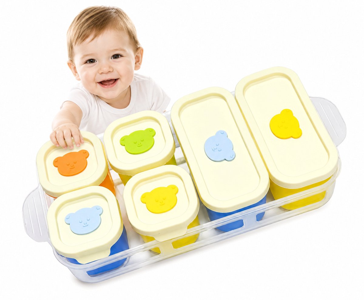 6 siliconen babyvoedingbakjes (2 grote, 4 kleine) - Exclusief pallets - Mini en draagbaar - Invries- en stoombestendig - Siliconenmateriaal - Multifunctioneel - Ontworpen voor het bewaren van babyvoeding (zoals gepureerd voedsel)