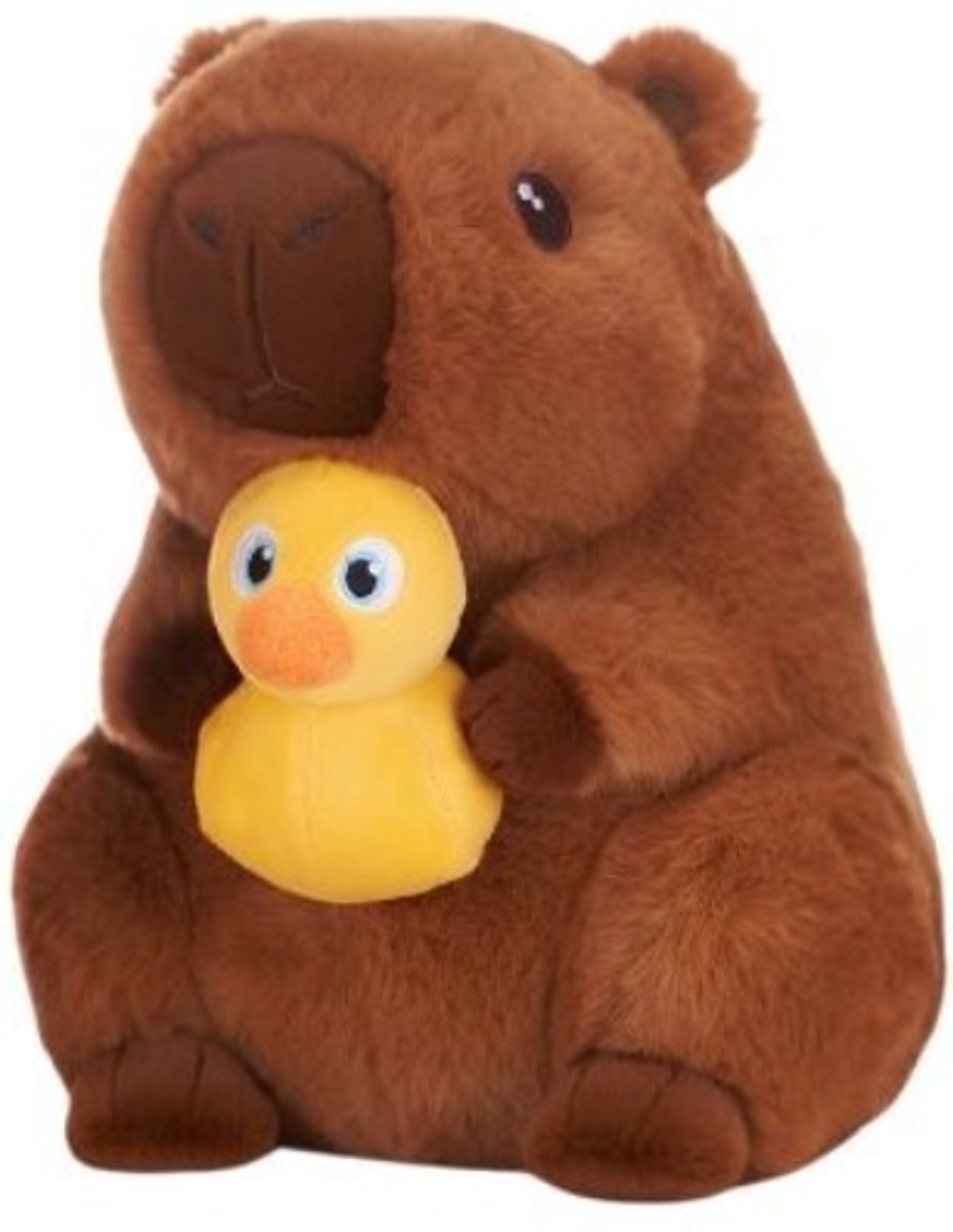 Topknuffels® Capibara Bruin met Eend Pluche Knuffel 24 cm - Speelgoed Knuffels voor Kinderen Jongens Meisjes - Capybara Plush Toy - Kawaii Kussen - Dierenknuffel Knuffeldier