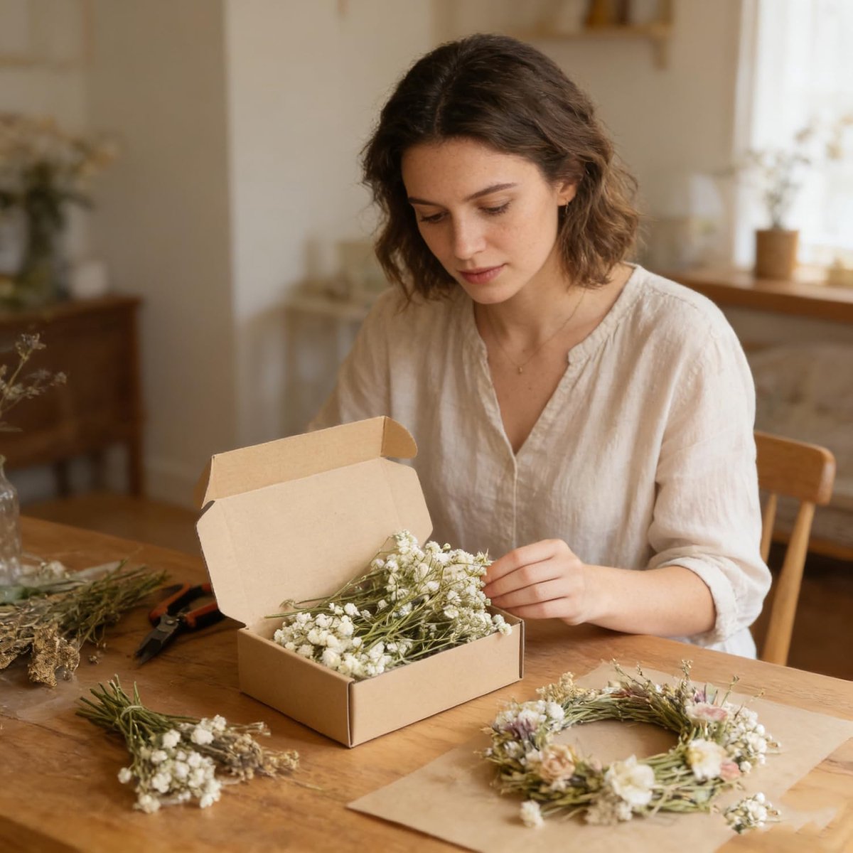longziming - 50 Stuks Gedroogde Gipskruid Bloemen - Gedroogde Bloemen voor Knutselen - Kleine Droogbloemen voor DIY Fotolijst, Boekenlegger en Wenskaarten