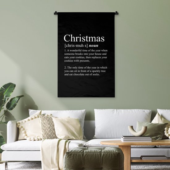 Wandkleed 60x90 cm - Wanddoek Kerstmis - Woordenboek - Spreuken - Quotes - Christmas definitie - Wandtapijt - Wandkleden