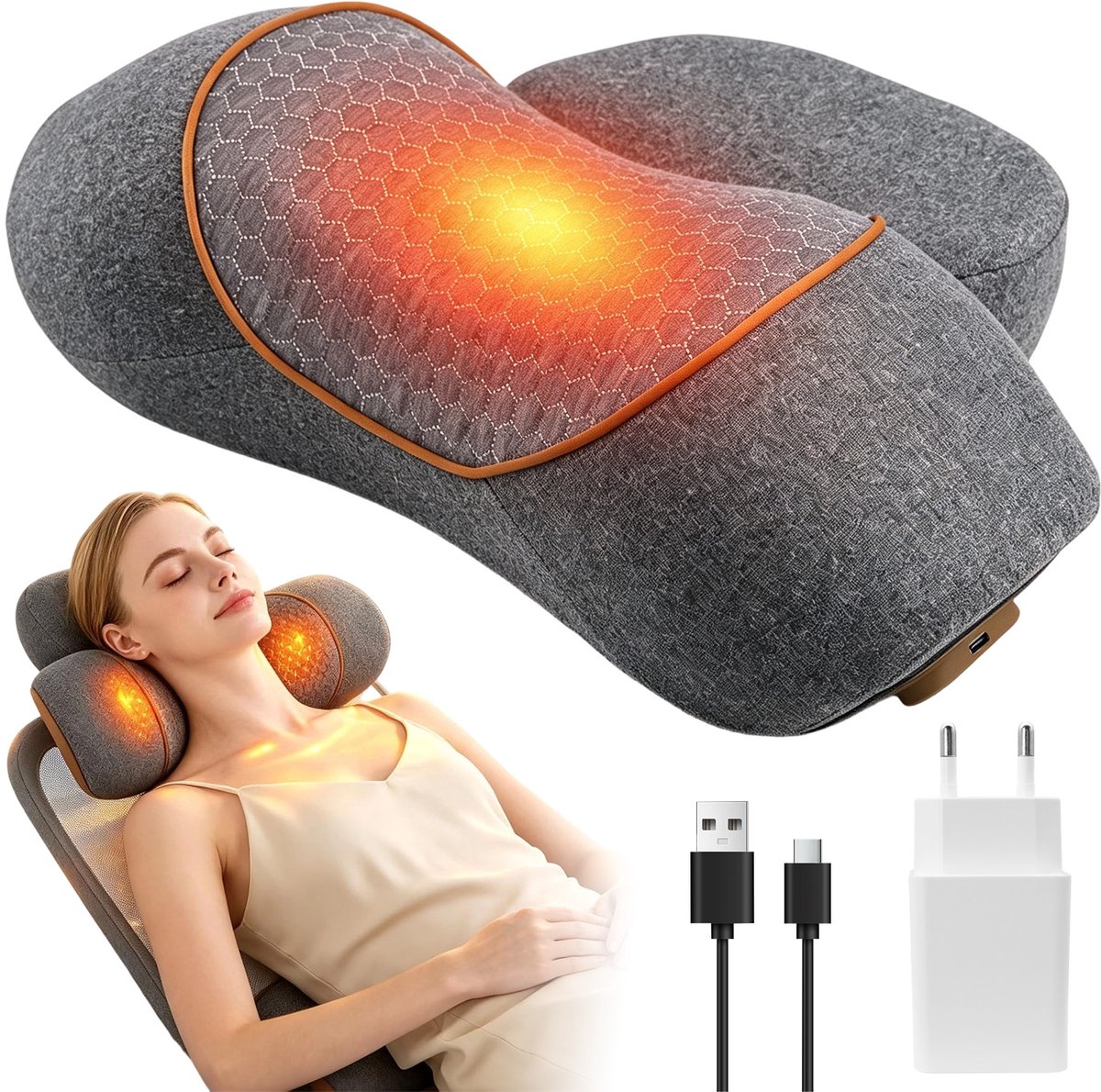 Draadloos Nekmassage Apparaat - Massageapparaten - Neksteunkussen Massage - Ergonomisch - Airbag & Vibratie & Verwarming - 3 Modi - 24 uur Batterij - Ontspant Nekspieren - Voor Thuis & Kantoor & Reis - Grijs
