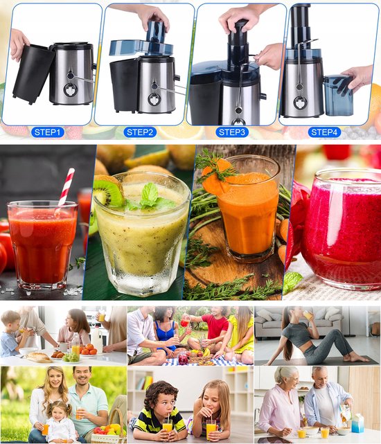 Sap machine - Juicer - Sapcentrifuge - Centrifuge - Vers sap pers - Smoothie maker - Citruspers - Groentepers - Professionele Juicer - Multifunctionele sapmachine - RVS van Merkloos — afbeelding 5