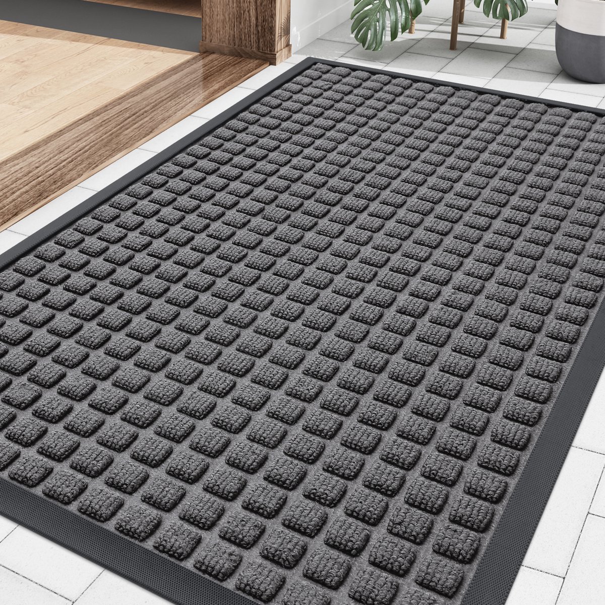 Olanly Deurmat - Buitenmat - Schoonloopmat - Antislip Rubbermat - 60x90cm - Donkergrijs