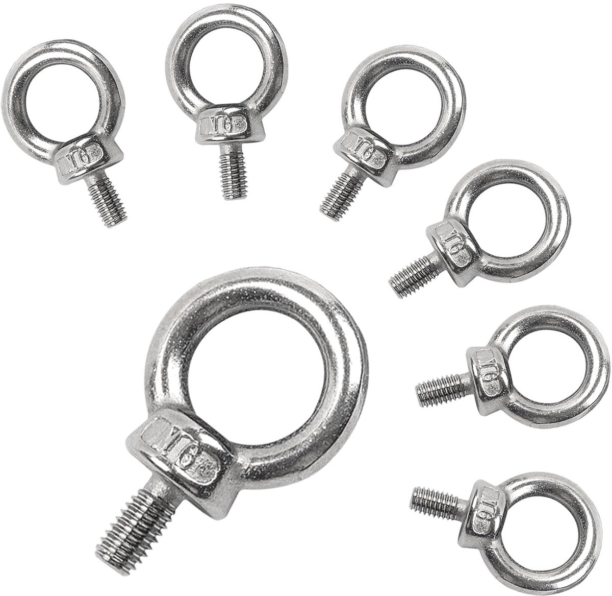 Pack of 7 M6 Eye Bolts with Washer, Screw Rings, 304 Stainless Steel with Thread, for Attachment and Suspension - ShopVlot