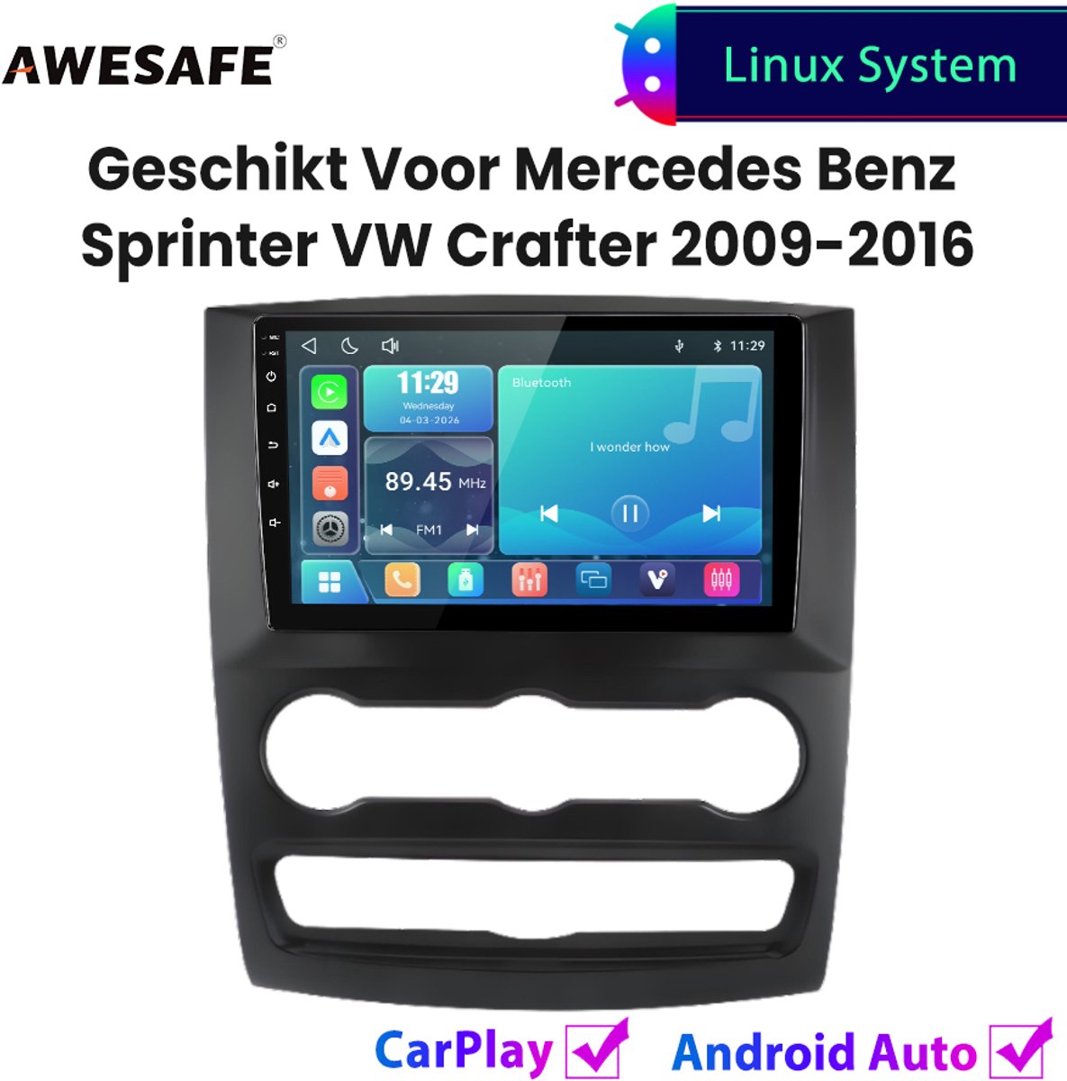 Awesafe Autoradio - Geschikt Voor Mercedes Benz Sprinter VW Crafter 2009 t/m 2016 - Draadloos Carplay Android Auto - Linux systeem - 10 Inch Touchscreen - Bluetooth Wifi - 2009 2010 2011 2012 2013 2014 2015 2016