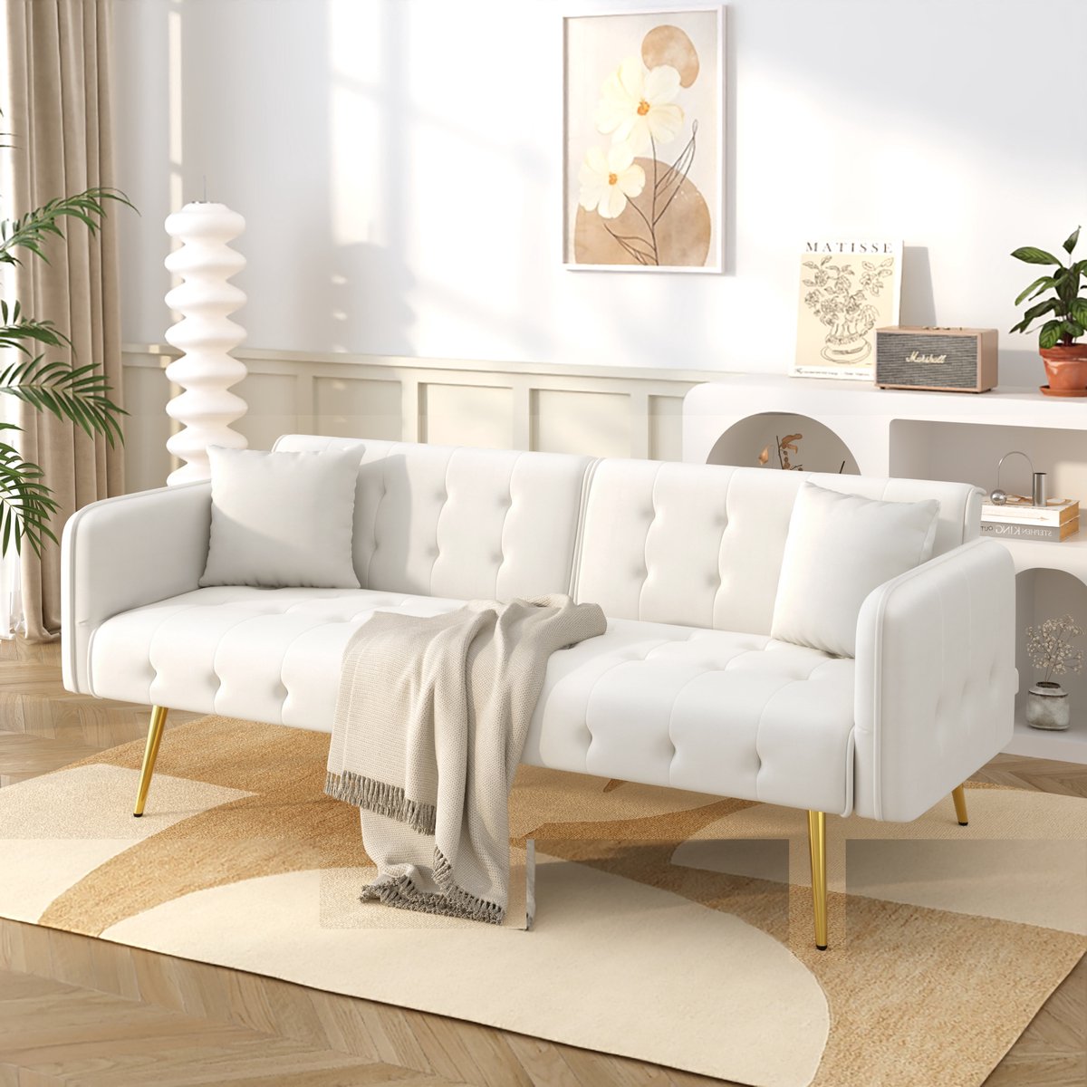 2-zits slaapsofa - voor kleine ruimtes en woonkamer - 2 personen - diverse kleuren - onafhankelijk verstelbare rugleuningen en armleuningen - fluwelen bekleding - gouden metalen poten