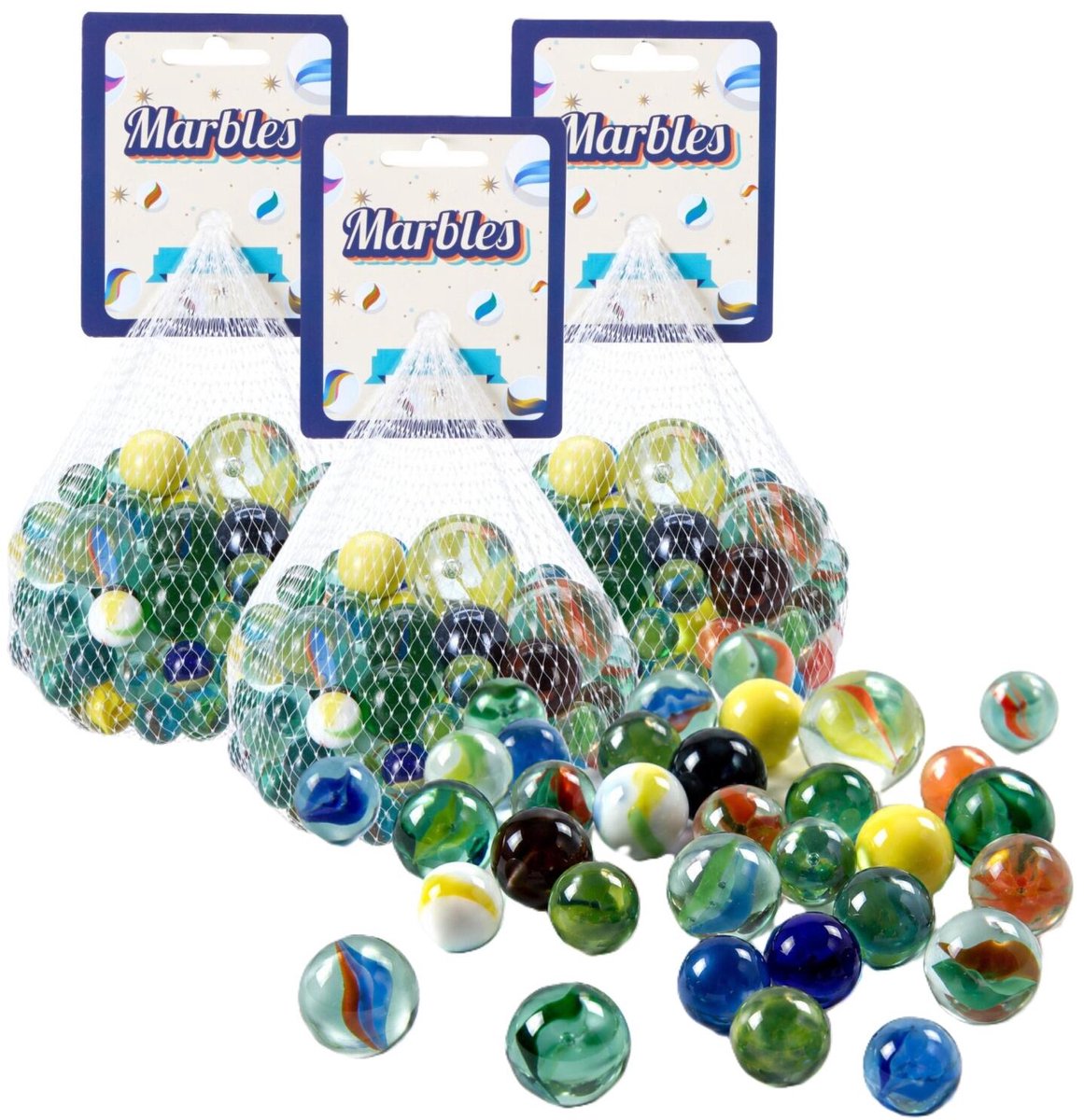 Free & Easy Speelgoed knikkers - Marbles mix - 3 kilo - knikkerset voor kinderen - glas - diverse formaten