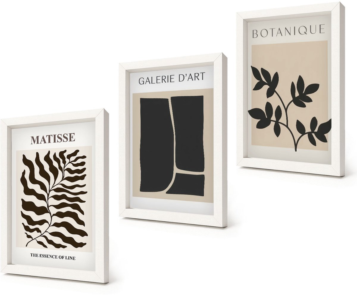 Coloray 3-Delige Schilderij Set - Minimalistische posters met plantenpatronen en abstracte kunst. - 20x30 - Decoratieve Muurdecoratie - Slaapkamer - Wanddecoratie