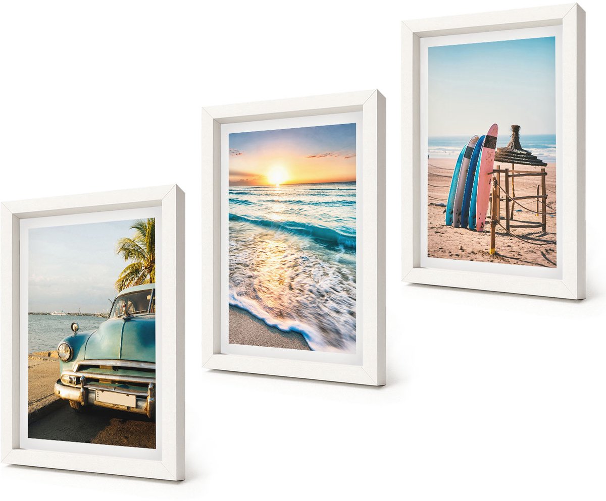 Coloray 3-Delige Schilderij Set - Vakantie in Miami met uitzicht op de zonsondergang en zee - 20x30 - Schilderijen Set - Wanddecoratie - Woonkamer - Muurdecoratie