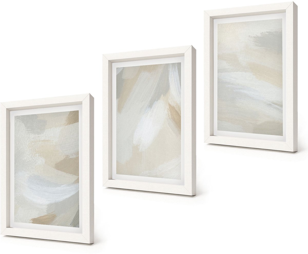 Coloray 3-Delige Schilderij Set - Abstracte, heldere achtergrond met delicate penseelstreken. - 20x30 - Wanddecoratie - Woonkamer Decoratie - Moderne Wanddecoratie