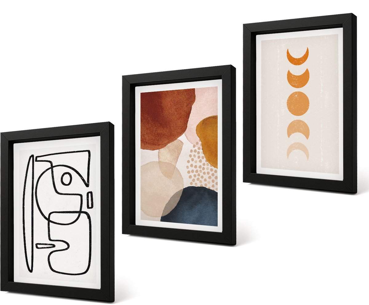 Coloray 4-Delige Schilderij Set - Abstracte vormen en kleuren, modieuze decoraties - 20 x 30 cm - Moderne Wanddecoratie - Woonkamer - Muurdecoratie