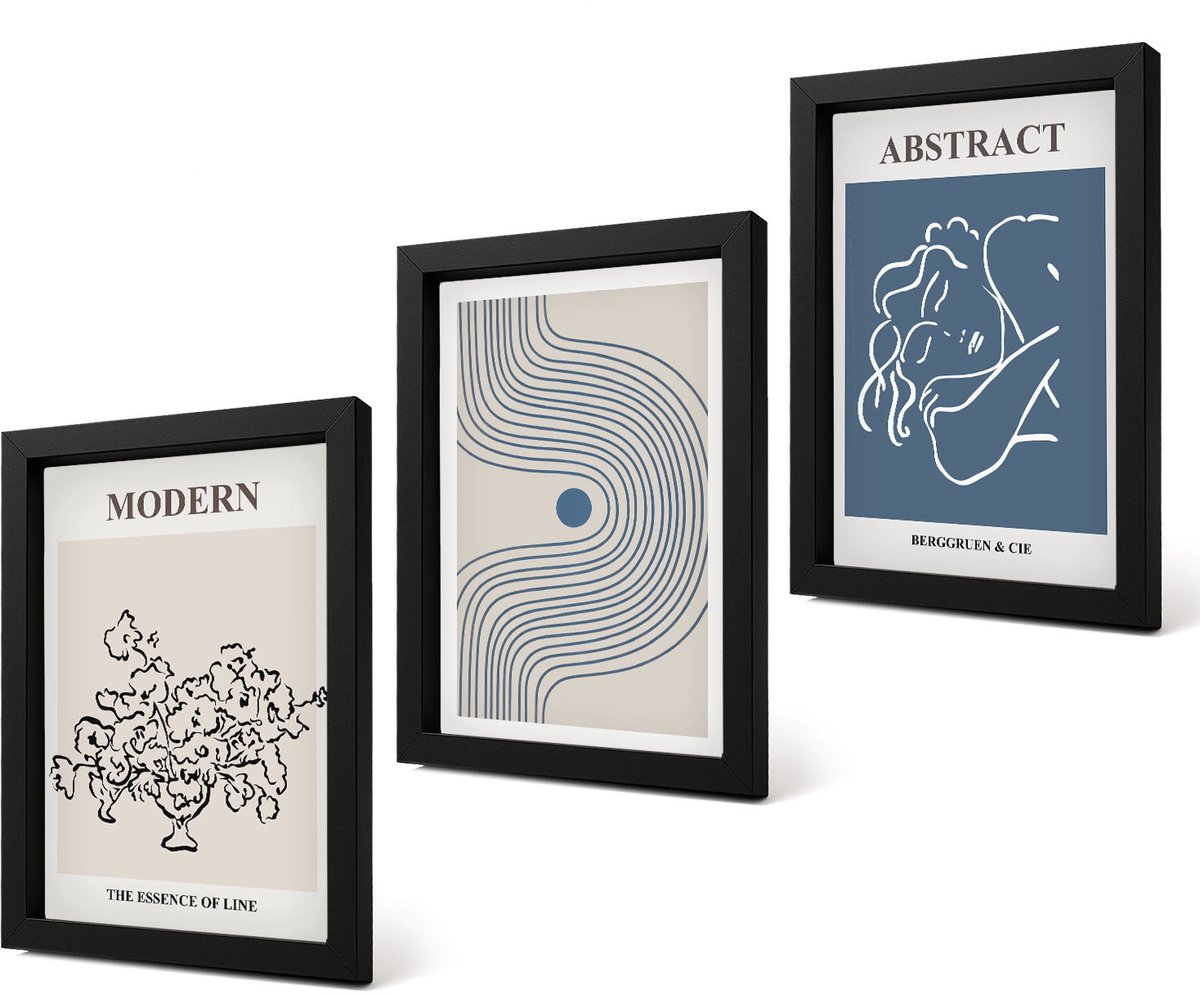 Coloray 4-Delige Schilderij Set - Posters met bloemen, lijnen en abstracte vormen - 20 x 30 cm - Moderne Wanddecoratie - Slaapkamer - Muurdecoratie