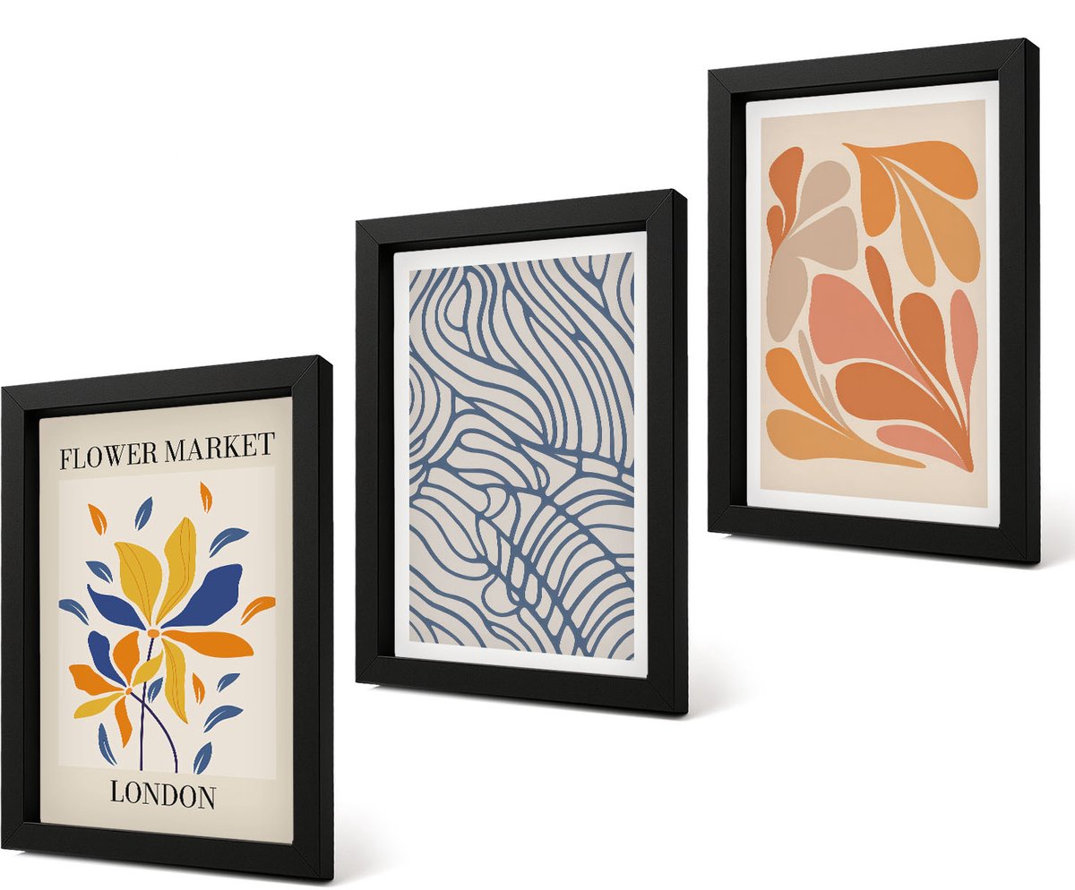 Coloray 4-Delige Schilderij Set - Moderne bloemen met abstracte patronen - 20 x 30 cm - Decoratieve Muurdecoratie - Slaapkamer - Moderne Wanddecoratie