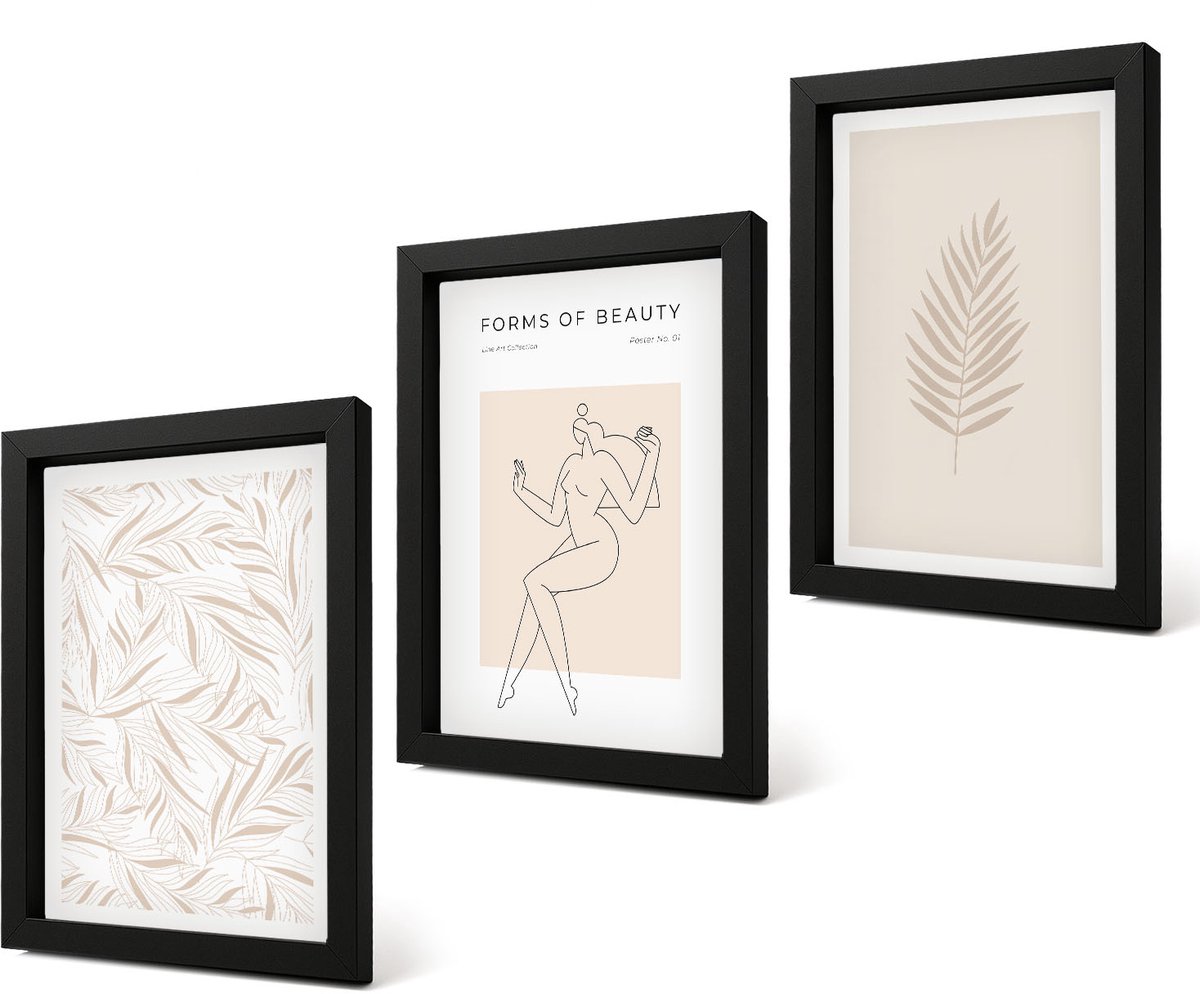 Coloray 4-Delige Schilderij Set - Minimalistische stijl met botanische motieven - 20 x 30 cm - Muurdecoratie - Wanddecoratie - Slaapkamer - Decoratieve Schilderijen