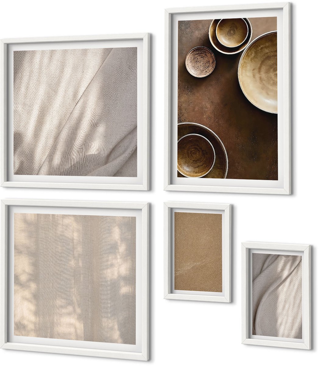 Coloray 5-Delige Schilderij Set - Structuren En Texturen In Een Minimalistische Stijl - 50 x 50 cm, 20 x 30 cm En 40 x 60 cm - Schilderijen Set - Wanddecoratie - Woonkamer - Muurdecoratie