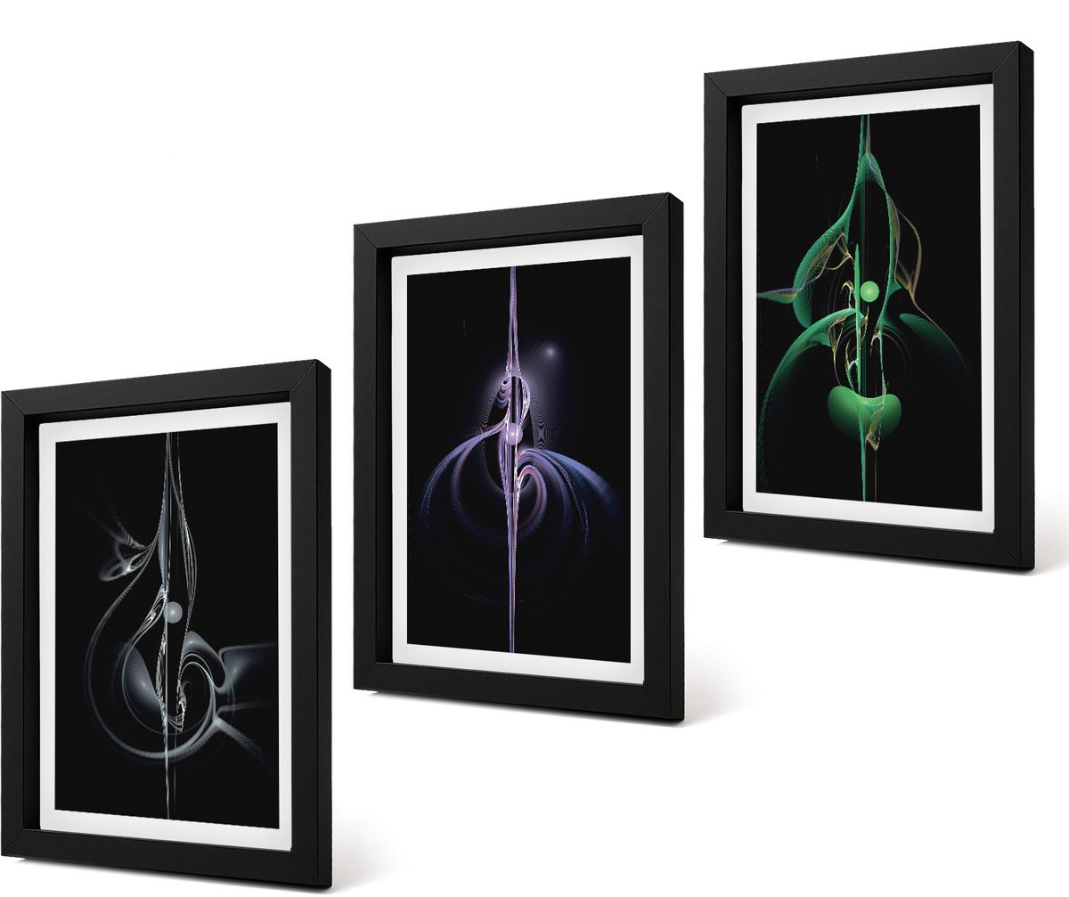 Coloray 4-Delige Schilderij Set - Abstracte patronen in zwart- en kleurtinten - 20 x 30 cm - Wanddecoratie - Schilderijen Set - Kantoor
