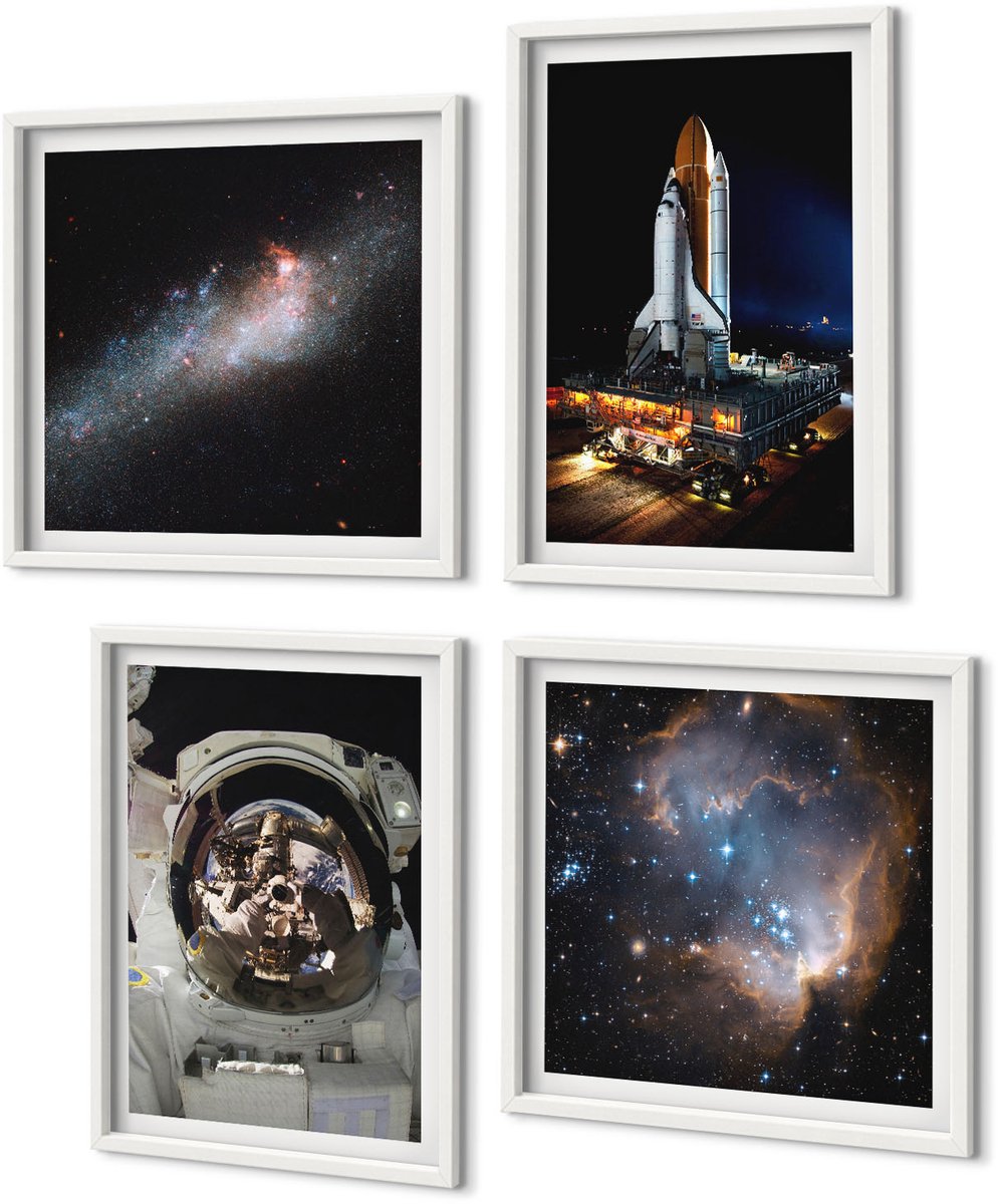 Coloray 4-Delige Schilderij Set - Foto'S Van Astronauten Die Op De Maan Landen - 40 x 40 En 40 x 60 - Muurdecoratie - Schilderijen Set - Woonkamer - Wanddecoratie
