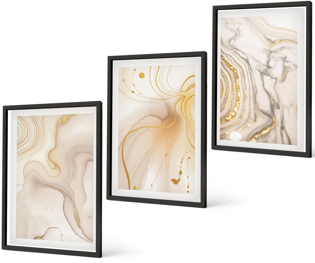 Coloray 3-Delige Schilderij Set - Subtiele Abstracte Verfspatpatronen - 40 x 60 cm - Wanddecoratie - Schilderijen Set - Kantoor - Moderne Wanddecoratie