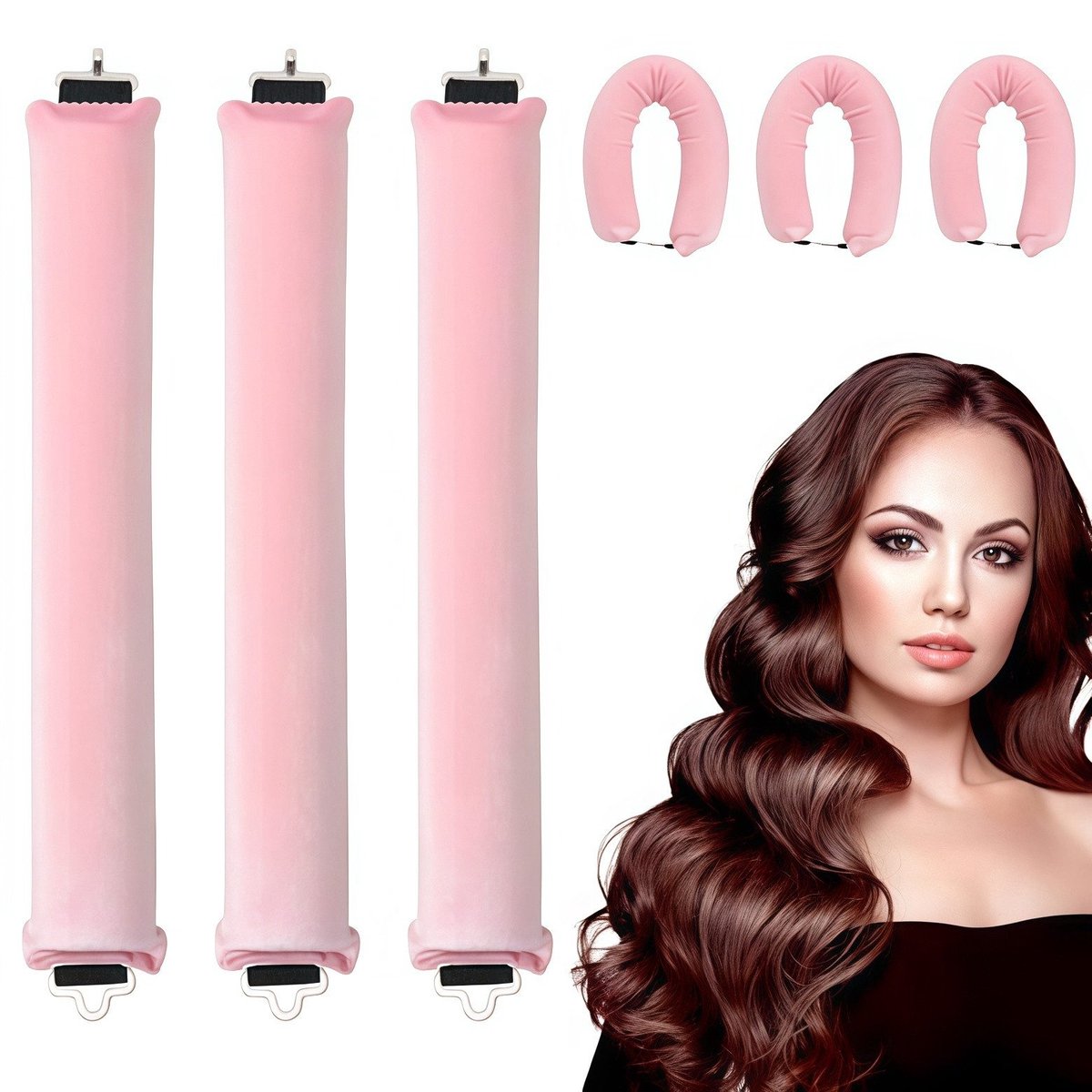 Claoner 3 stuks geen perm krullend ijzer - slaap styling - slaap styling - krullend haar uiteinden - roze