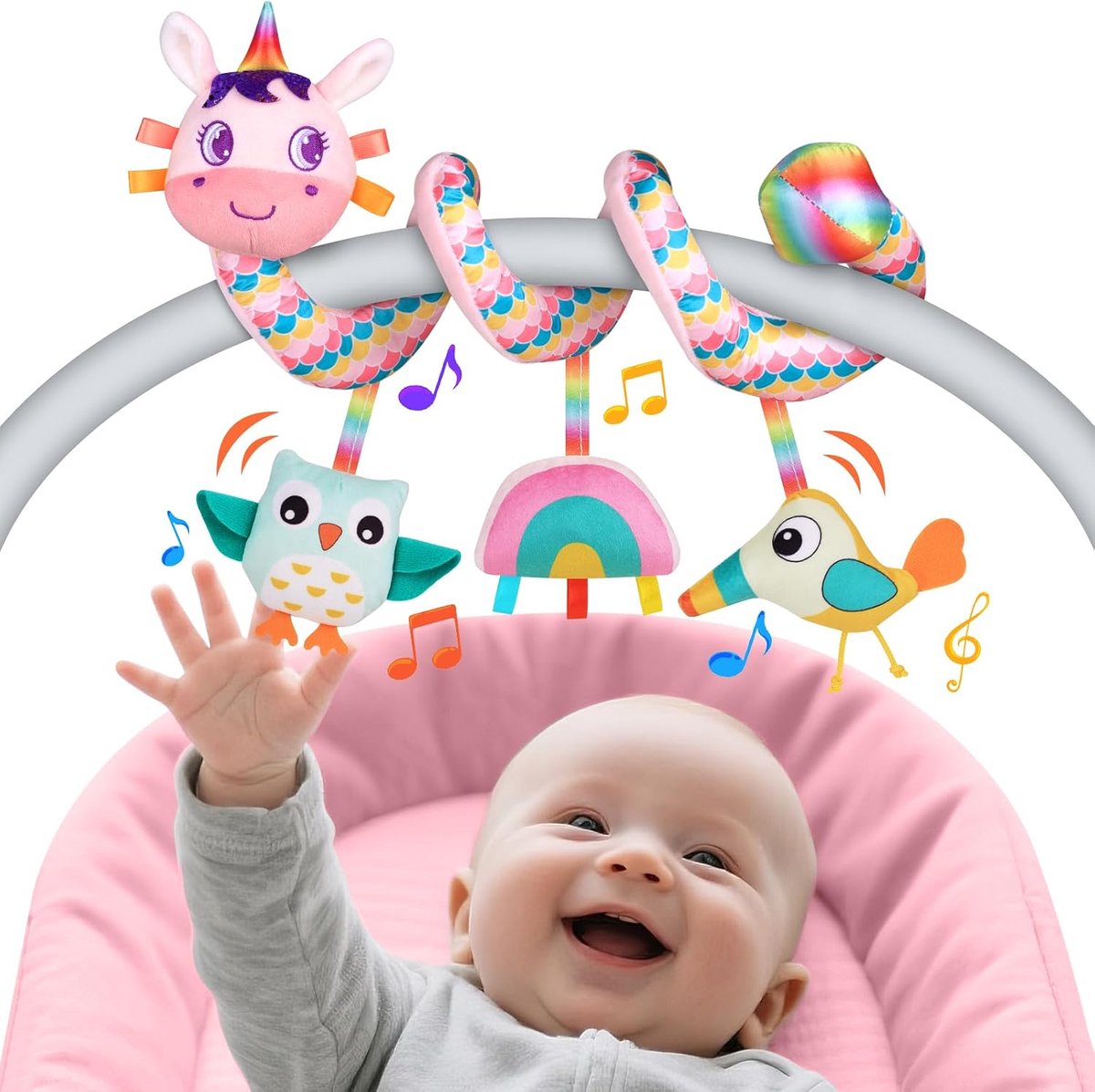 Casalora Box Spiraal Speelgoed Baby – Babybox/Kinderwagen – 0 Jaar voor Autostoelspeeltje Jongen & Meisje – Activiteitenspiraal Knuffel