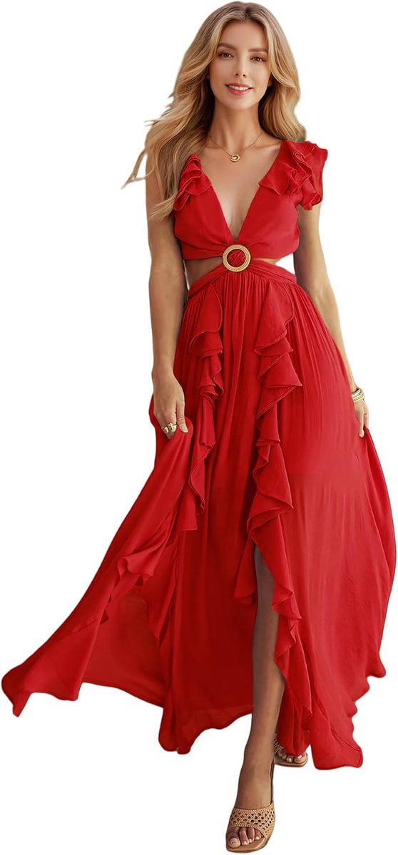 Women's Summer Dress, Sleeveless Summer Dress, Boho V-Neck Sexy Backless Maxi Dress, Clubwear, Clubwear - ShopVlot