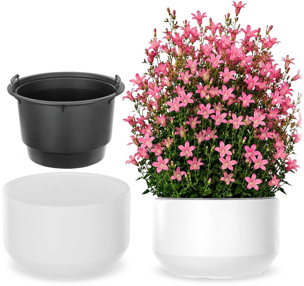 KADAX Bloempot met binnenpot, plastic sierpot vorstbestendig voor bloemen en planten, staand wit 39x24,5cm