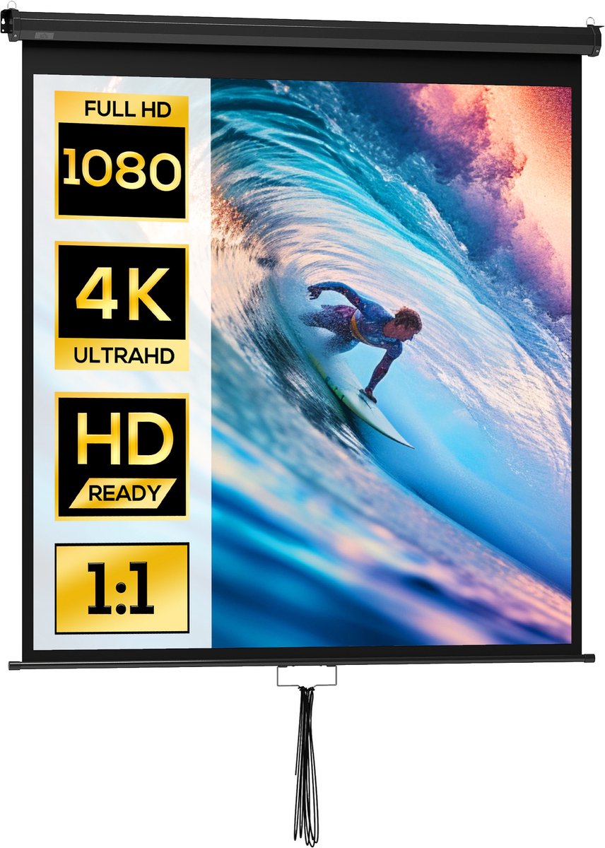 85-inch projectiescherm voor tv en thuisbioscoop - 1:1 4K HD-videoprojector - 146 (L) x 146 (H) cm