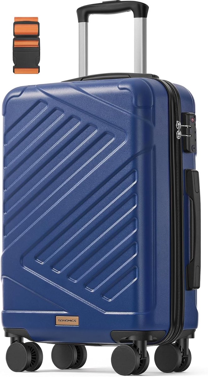 SONGMICS Suitcase, Travel Suitcase, Hard Case with TSA Lock, Suitcase Strap, ABS Trolley, 4 Double Wheels, Hand Luggage Case, M, 55 cm, Harbor Blue RLP001Q101
