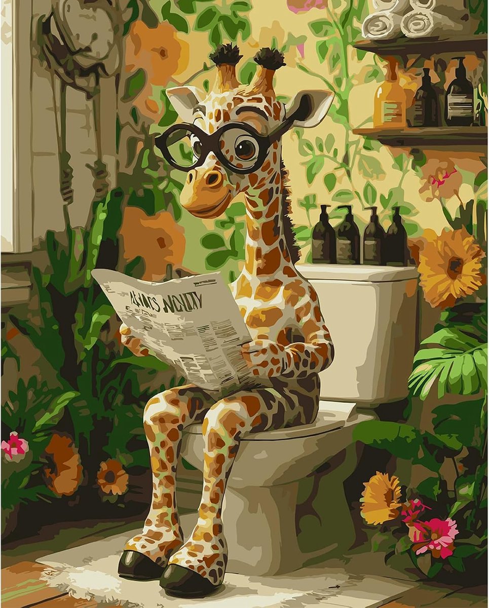 QENSPE Verf op nummer voor volwassenen - 40 x 50 cm cartoon giraffe verf op nummer gekleurde canvas kit voor studenten - ShopVlot