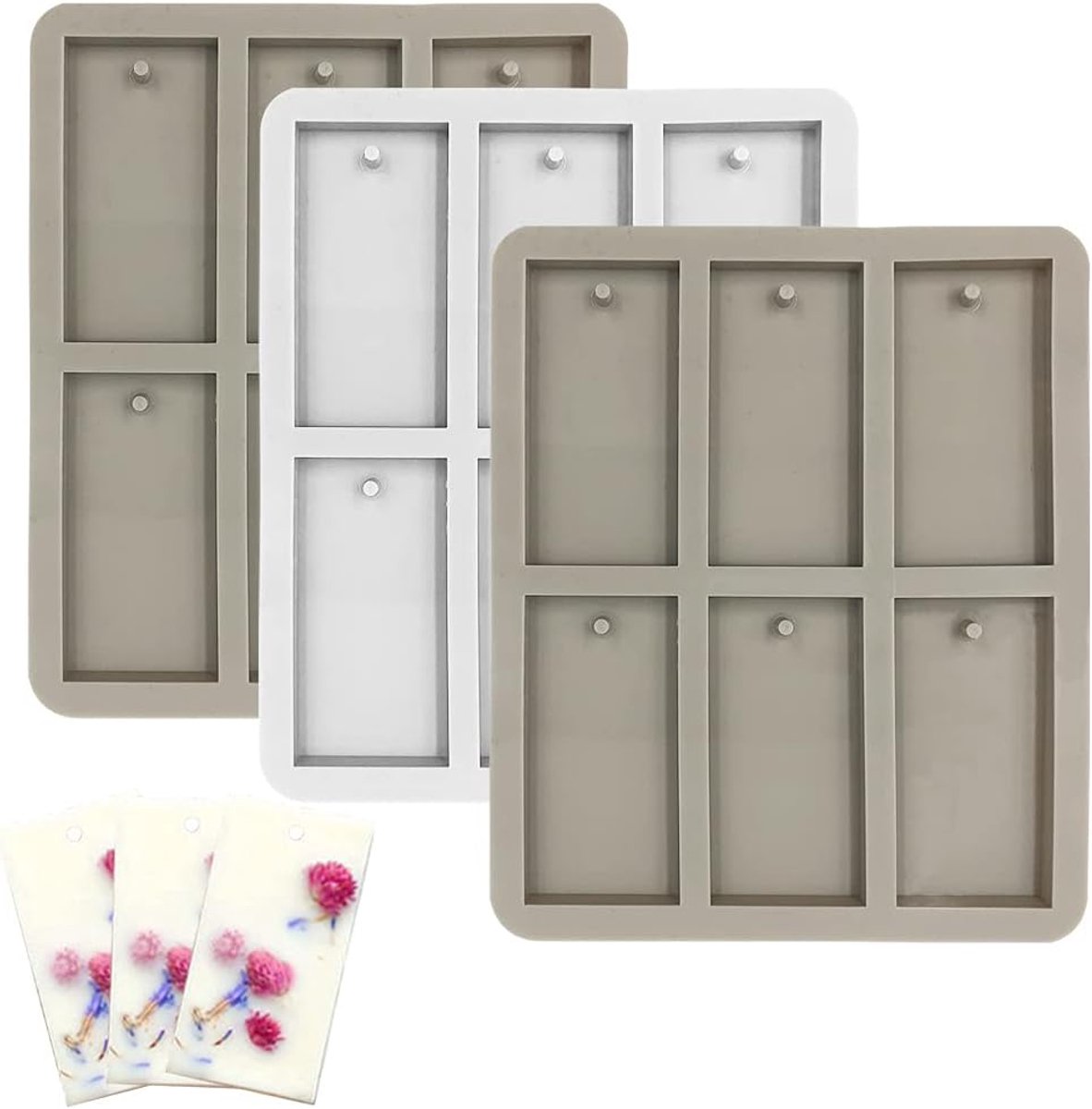 3 Pcs Silicone Wax Molds, AIFUDA Rectangle Silicone Resin Molds with Hanging Hole Christmas Keychain Wax Mould, for - ShopVlot
