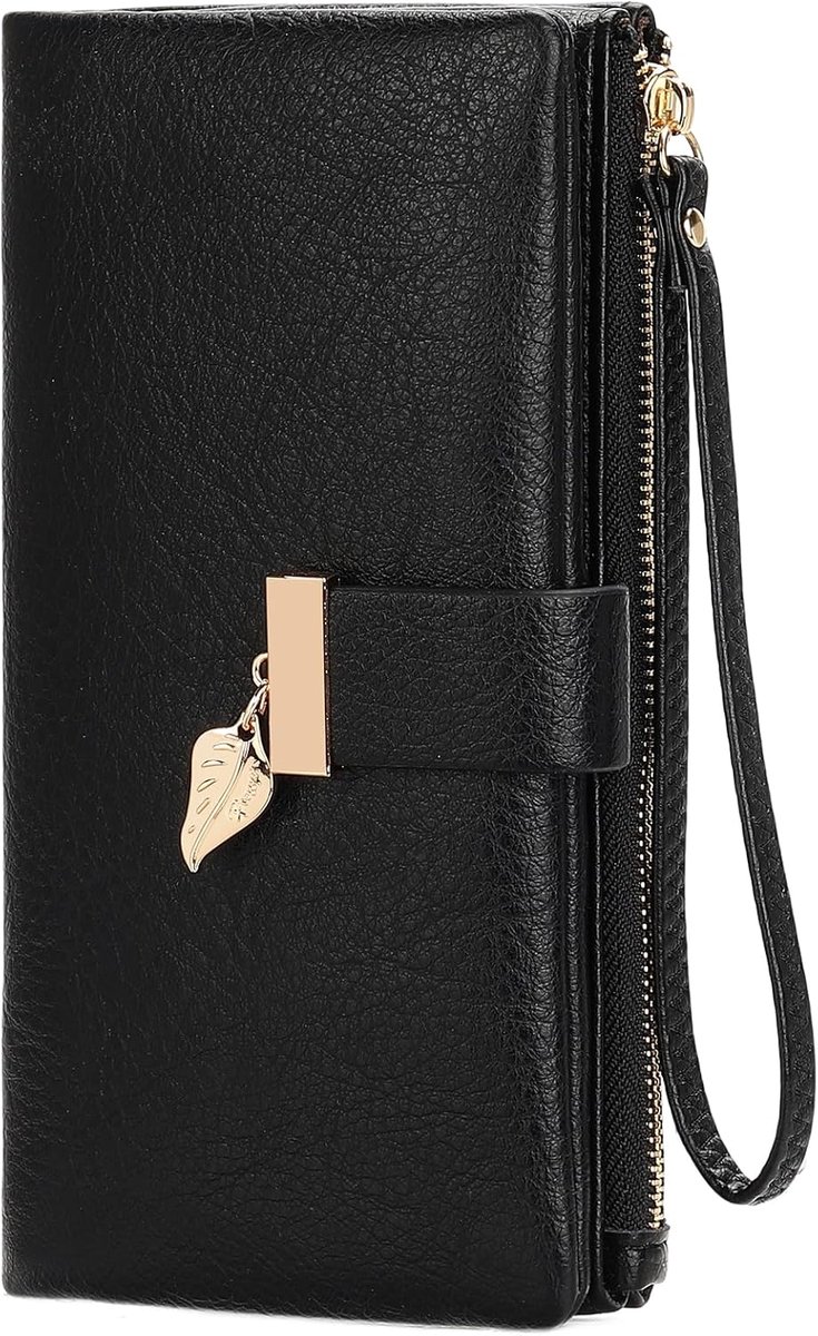GOIACII Polsportemonnee voor dames, ruime portemonnee met muntvak, zwart, M, Minimalistisch - ShopVlot