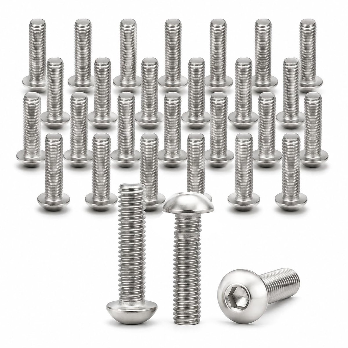 Set van 30 schroeven M5 x 20 mm met flens van roestvrij staal 304, bout M5 binnenzeskant ISO 7380-2, schroef M5 - ShopVlot
