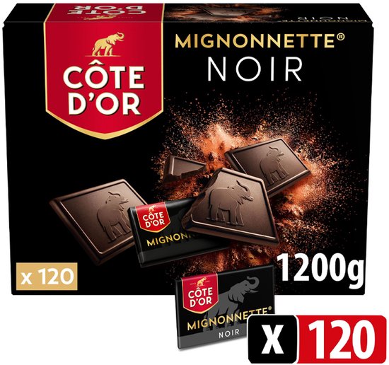 Côte d'Or Mignonnette Noir Chocolade - Chocolaatjes Extra Puur 120 x 10g - 1,2KG - Chocoladerepen en Tabletten - Chocolade voor bij de Koffie - Voorraad - Verjaardag Cadeau Vrouw of Man - Geschenkset voor Man en Vrouw