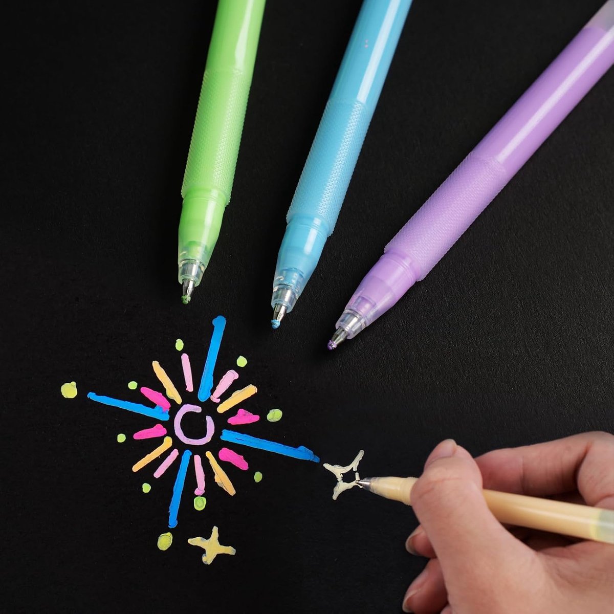 SMOOTHERPRO Colored Gel Pens, 3 Pcs Wide Tip Roller Ballpoint Pens 1mm Gel Pens for Black Paper Marking Drawing - ShopVlot