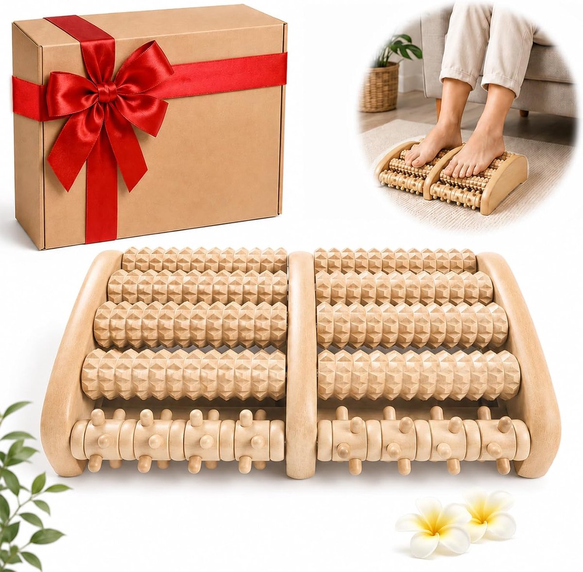 Voetmassageroller hout voor beide voeten, acupressuurnoppen, antislip - ShopVlot