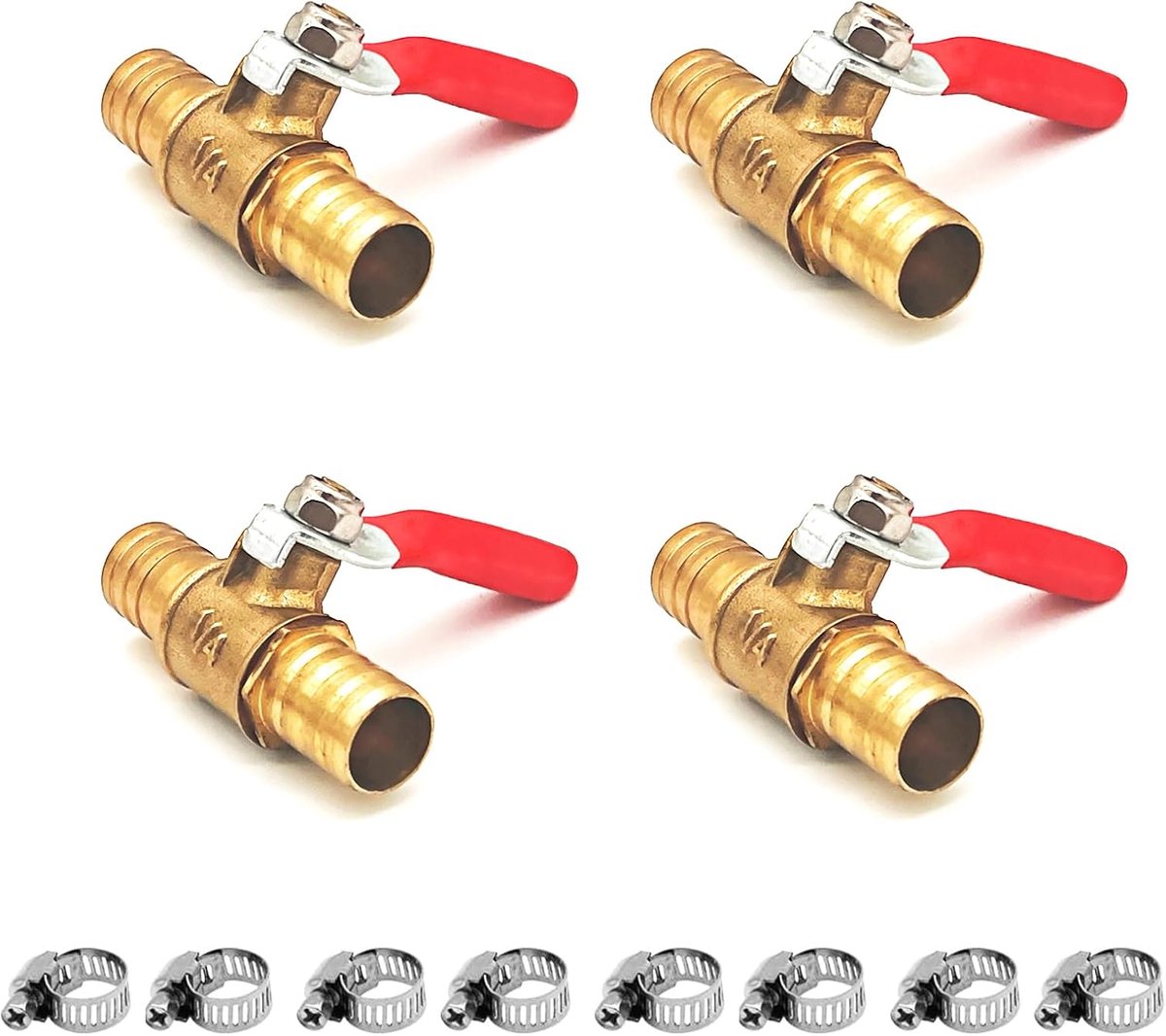 4Pcs 12mm 2 Way Straight Barb Shut-Off Ball Valve, Brass Barb Ball Valve, Ball Valve, Shut-off Valve with 8 Clamps for - ShopVlot