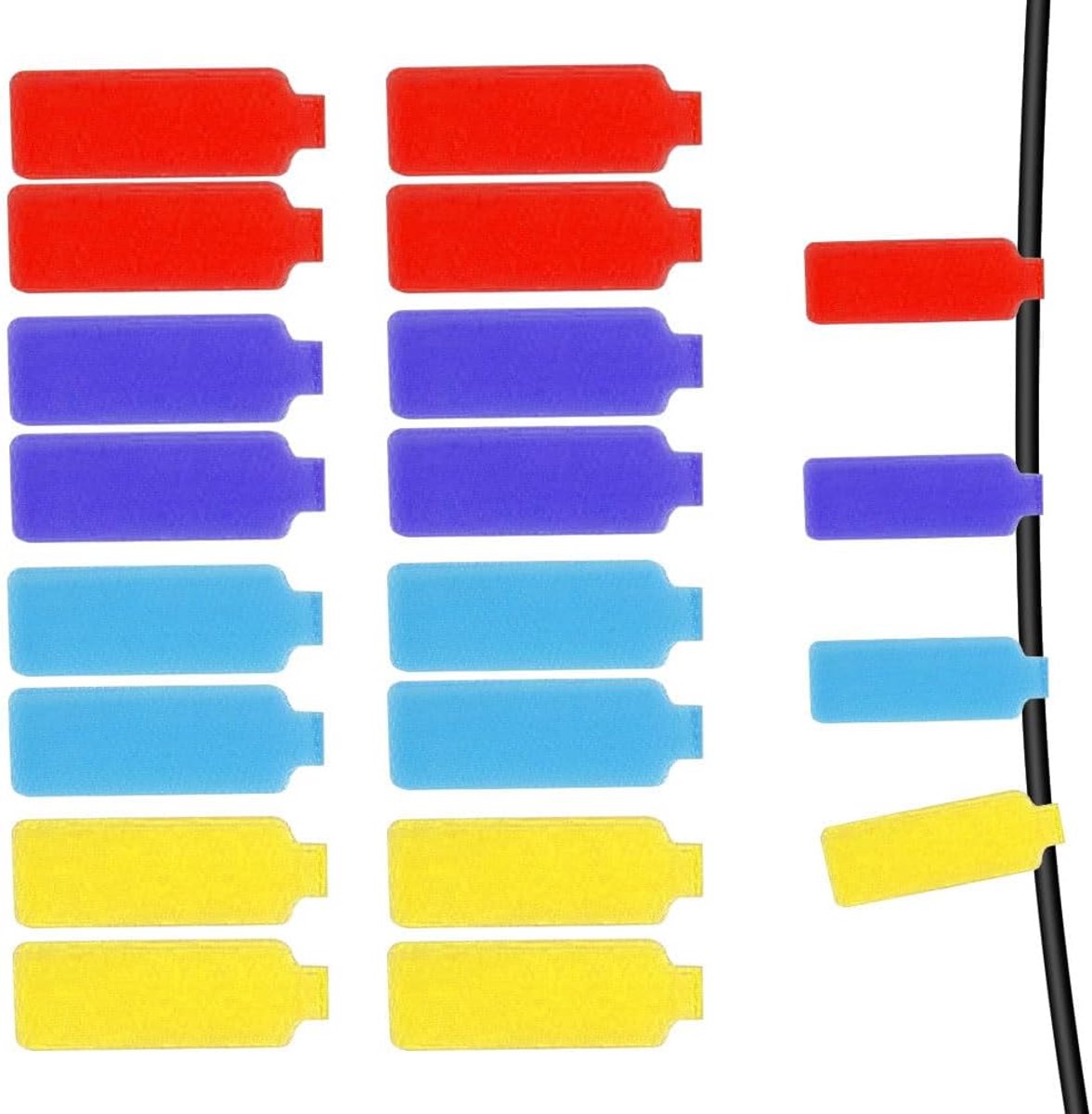 Kabellabels (2 x 9 cm), 16 stuks meerkleurige herbruikbare kabelmarkers voor kabelbeheer, handbeschrijfbare - ShopVlot