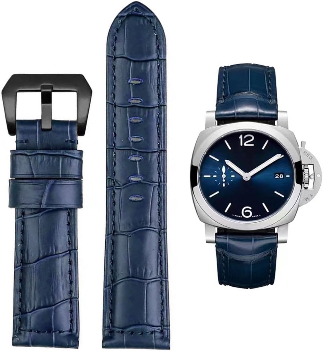 Watch Band PANERAI Band 22mm 24mm 26mm Leather Vintage Military Crocodile Pattern Watch Band Relacement Band for - ShopVlot