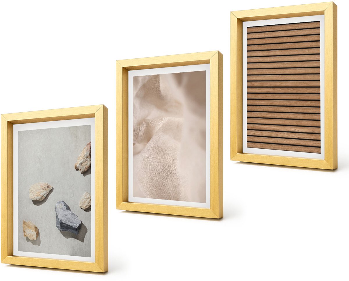Coloray 4-Delige Schilderij Set - Stenen Hout Stof Diverse texturen - 20 x 30 cm - Muurdecoratie - Interieur Decoratie - Moderne Wanddecoratie