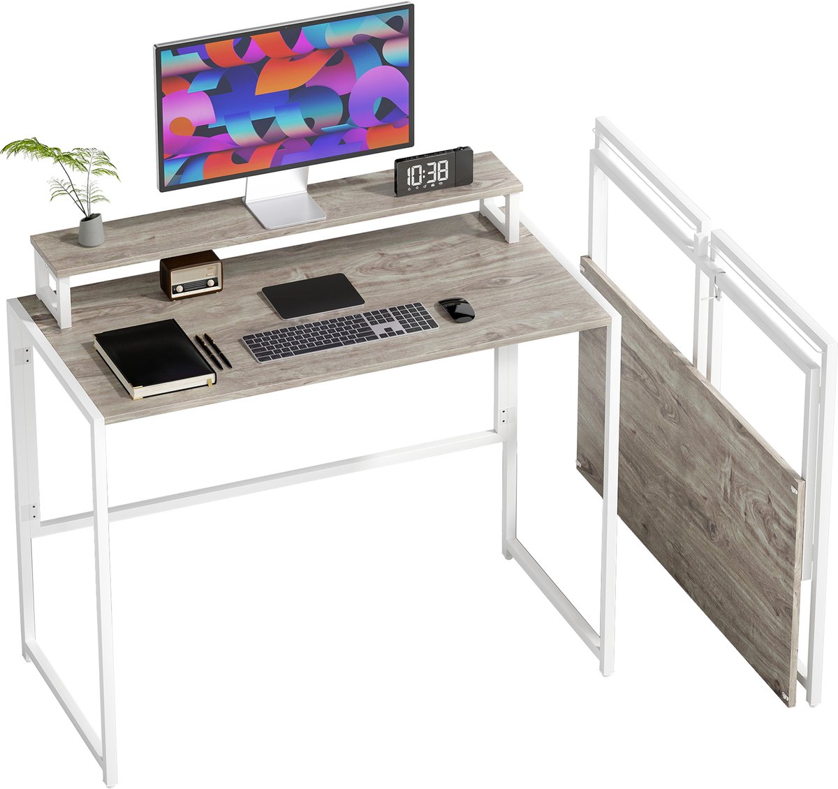 Bureau - Opvouwbaar Computerbureau Met Afneembare Monitorstandaard - Natuurlijk hout - 100x48x87,5 Cm