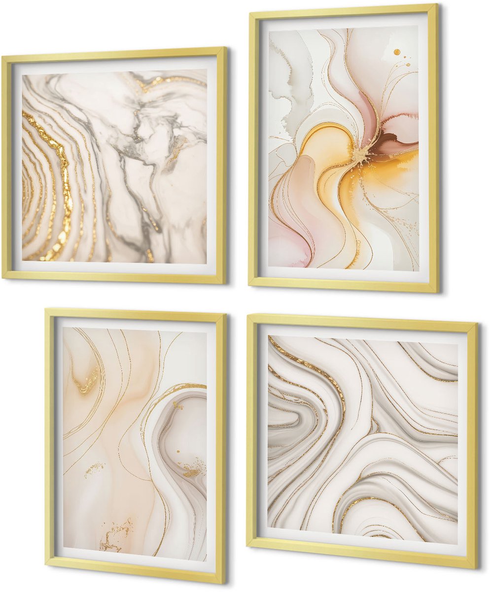 Coloray 4-Delige Schilderij Set - Abstracte warme patronen, elegante motieven - 40 x 40 cm en 40 x 60 cm - Decoratieve Muurdecoratie - Slaapkamer