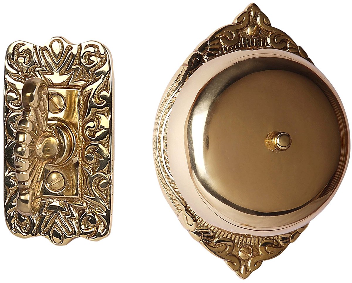 Famanu – Massief messing draadloze mechanische deurbel, gepolijst gelakte afwerking, vintage decoratieve antieke Victoriaanse deurbel met eenvoudige installatie