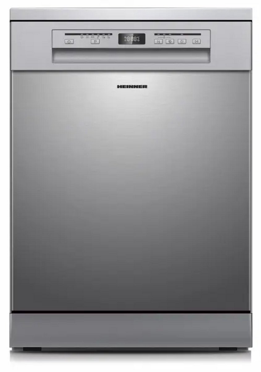 Heinner HDW-FSM60614DXE++ Vrijstaande Vaatwasser – 14 Couverts – Energieklasse E – 6 Programma’s – Digitaal Display – Halve Belading – Extra Drogen – Startuitstel – AquaStop – Kinderslot – 60 cm – RVS – 5 Jaar Garantie