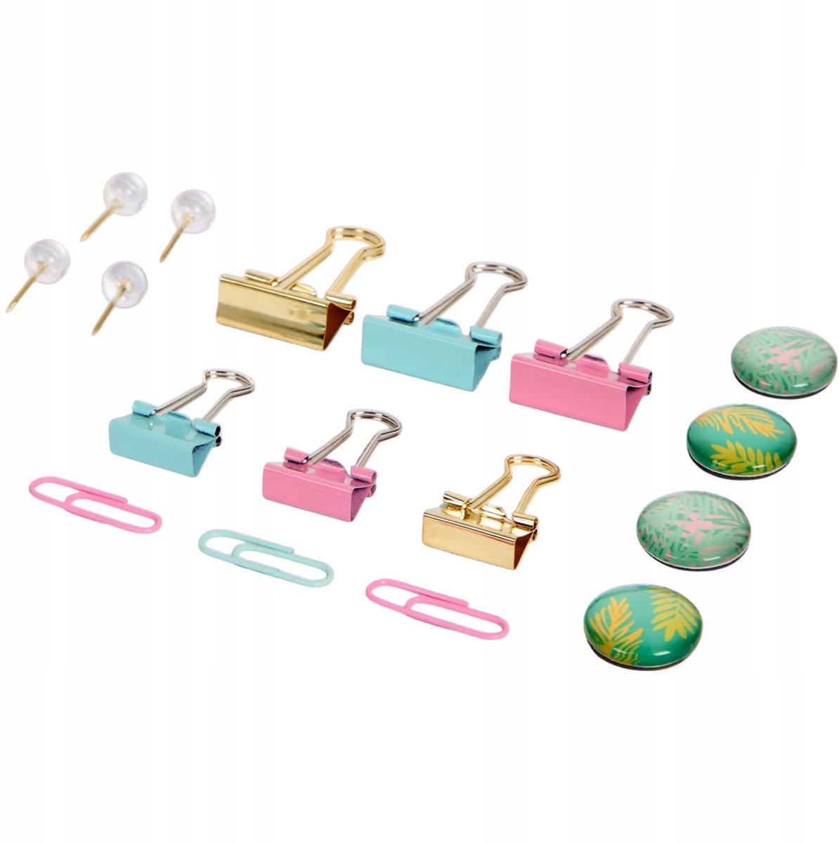 43-delige kantooraccessoires set: magneten, clips & paperclips