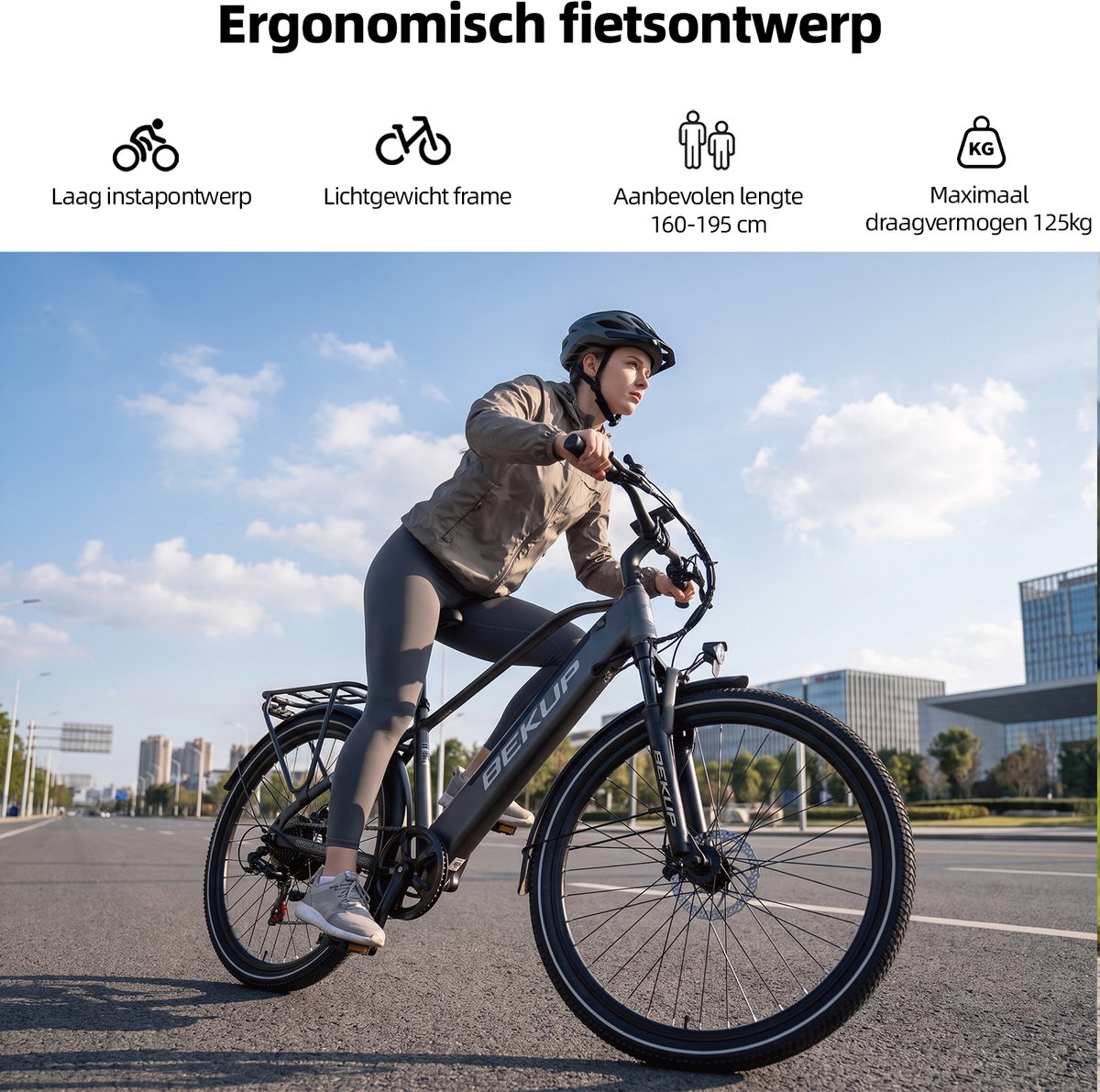Bekup V2 Elektrische Fiets - 26" Banden - 250W Motor - 25km/h Maximale Snelheid - 36V14.5AH Accu -Actieradius Tot 75 Km - Shimano 7 Versnellingen - Mechanische Schijfremmen - Grijs thumbnail 6