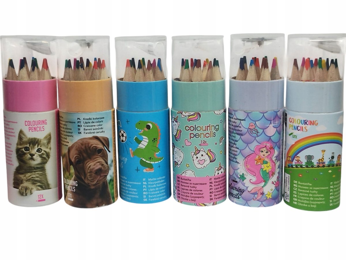 Mini Kleurpotloden in Tube met Puntenslijper - 12 Kleuren