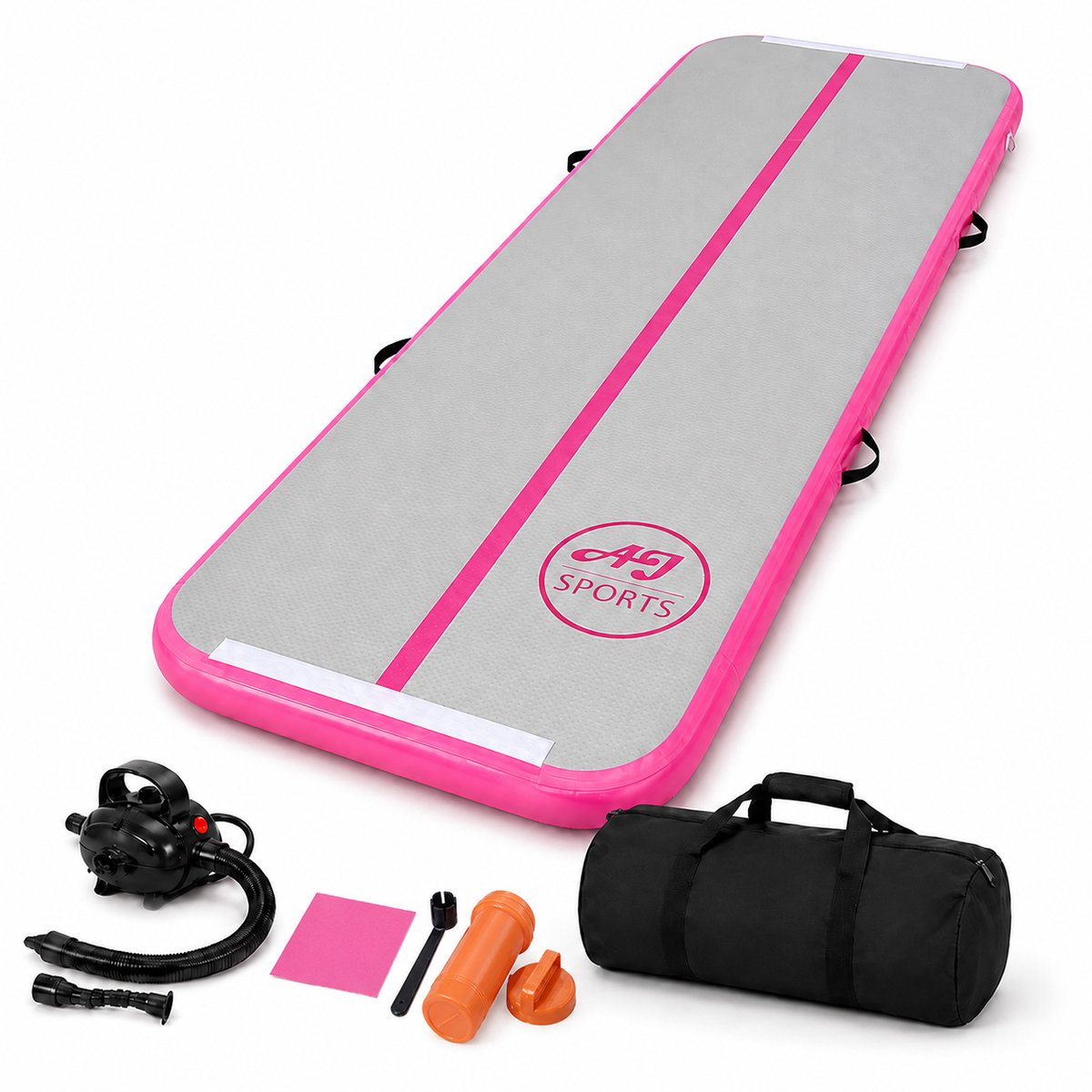 AJ-Sports Airtrack 300x100x10 - Roze - Speelmat - Turnmat - Gymmat - Turnen - Sporten & Spelen - Buiten & Binnen - Waterproof - INCLUSIEF Elektrische pomp + draagtas