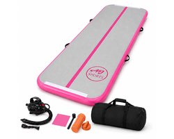 AJ-Sports Airtrack 300x100x10 - Roze - Speelmat - Turnmat - Gymmat - Turnen - Sporten & Spelen - Buiten & Binnen - Waterproof - INCLUSIEF Elektrische pomp + draagtas