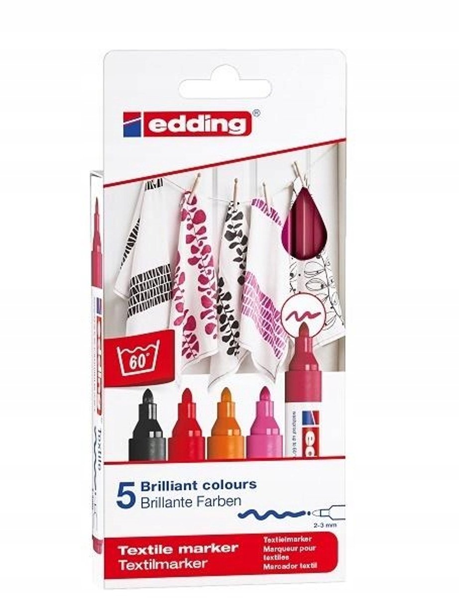 Edding Textiel Markers Set - 5 Warme Kleuren - Permanent